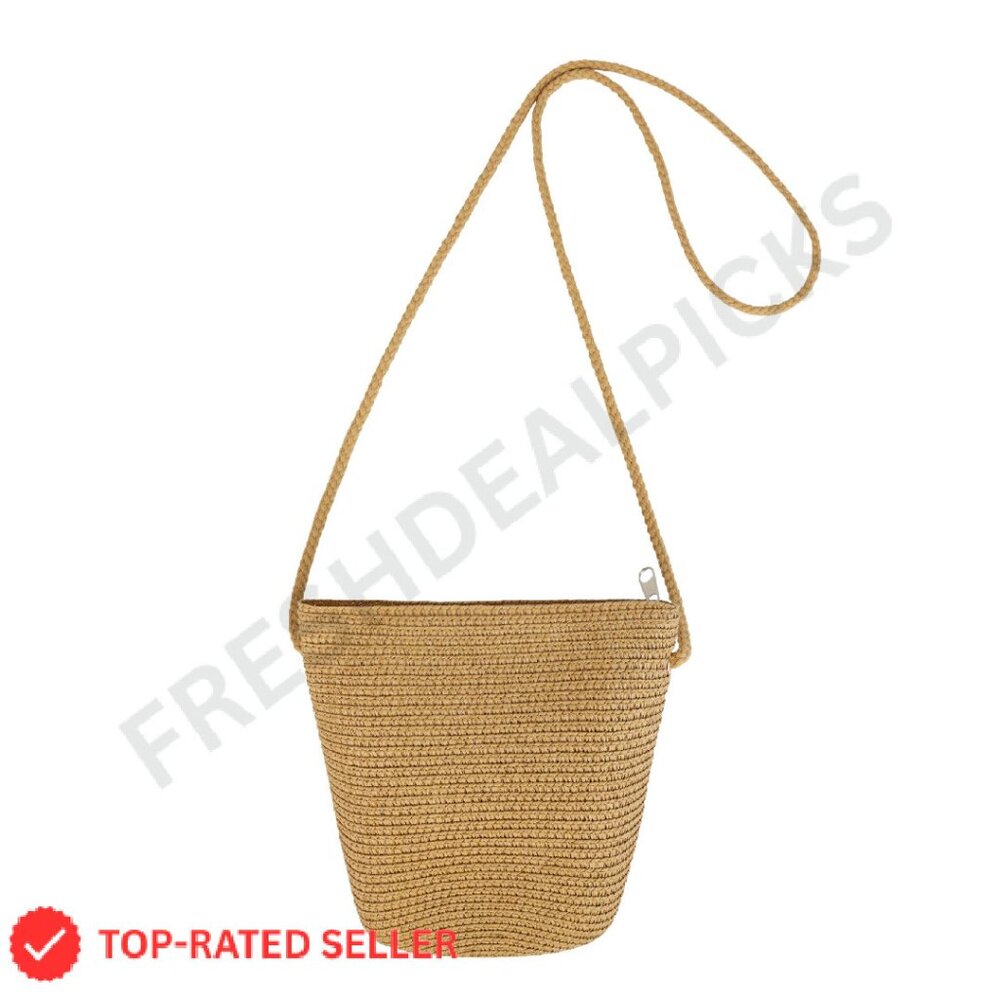 Handwoven Straw Crossbody Bag - Tan